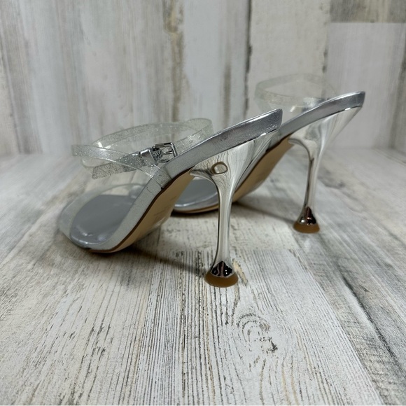 New Marc Fisher Silver Metallic Clear Strappy High Heel Sandals Calisty #715 - Picture 5 of 11